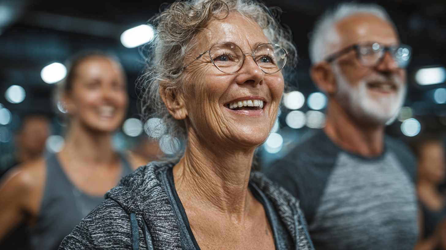 Щастливи възрастни хора в движение